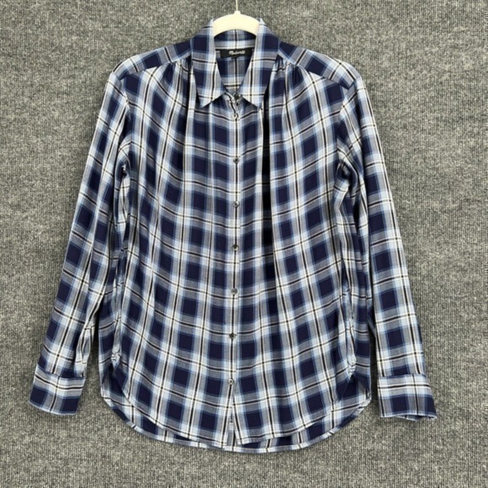 Madewell Central Button Up Top Womens XS Blue Lansford Plaid Long Sleeve Flowy